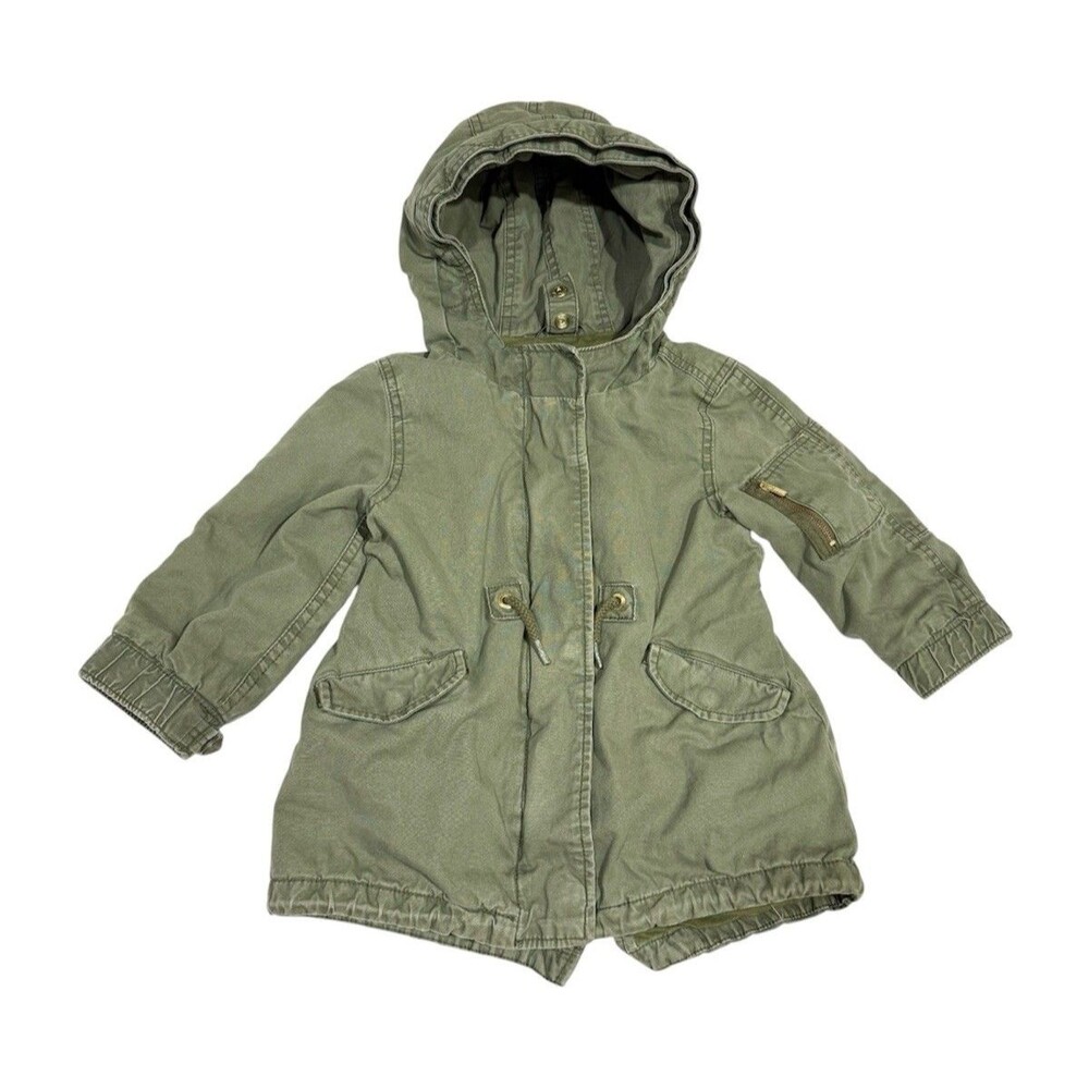 Baby Gap Girls Size 2T Olive Green Coat Canvas Anorak Hooded